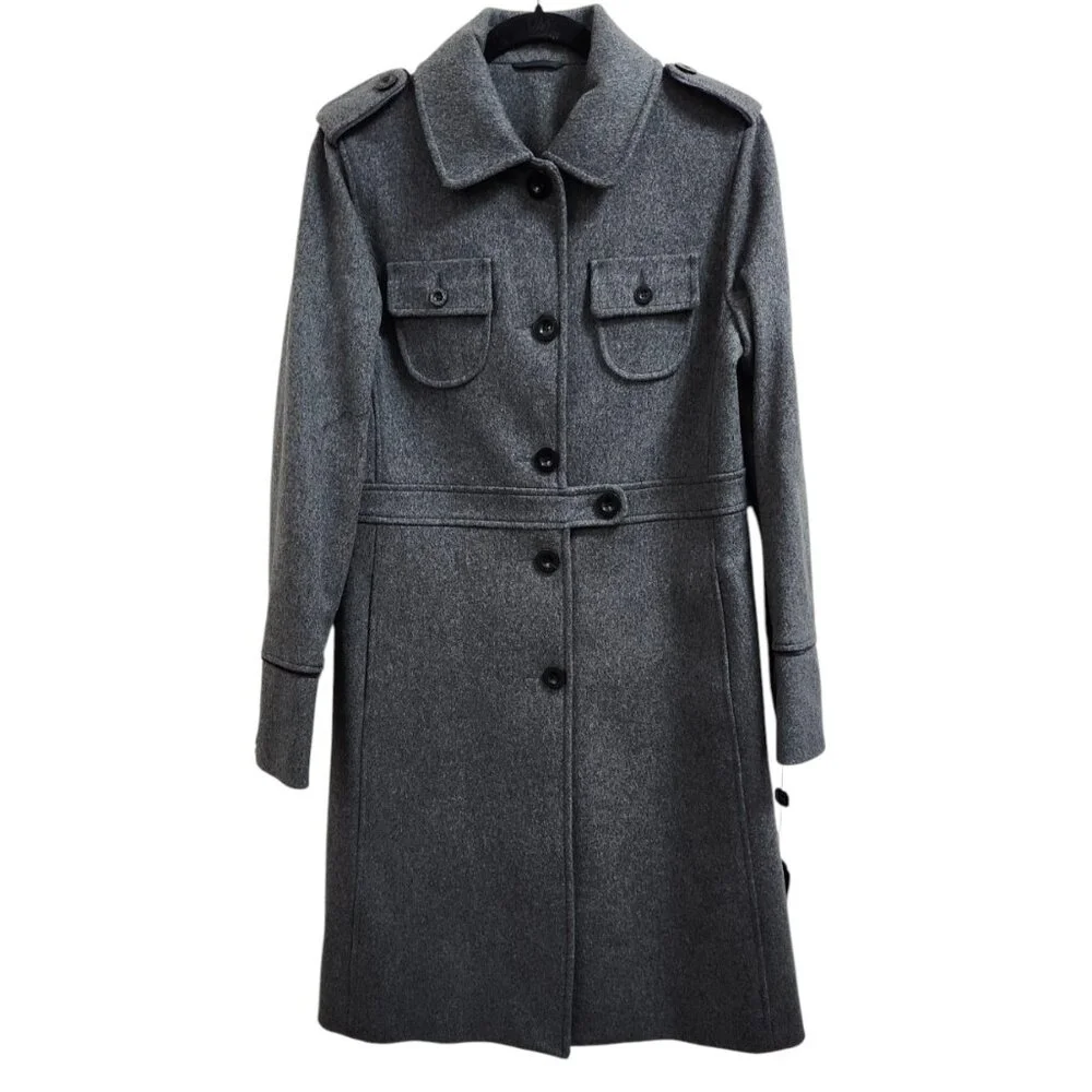 Women's Coat Kenneth Cole Wool Gray Coat Mid Knee Length Size 10 New $370